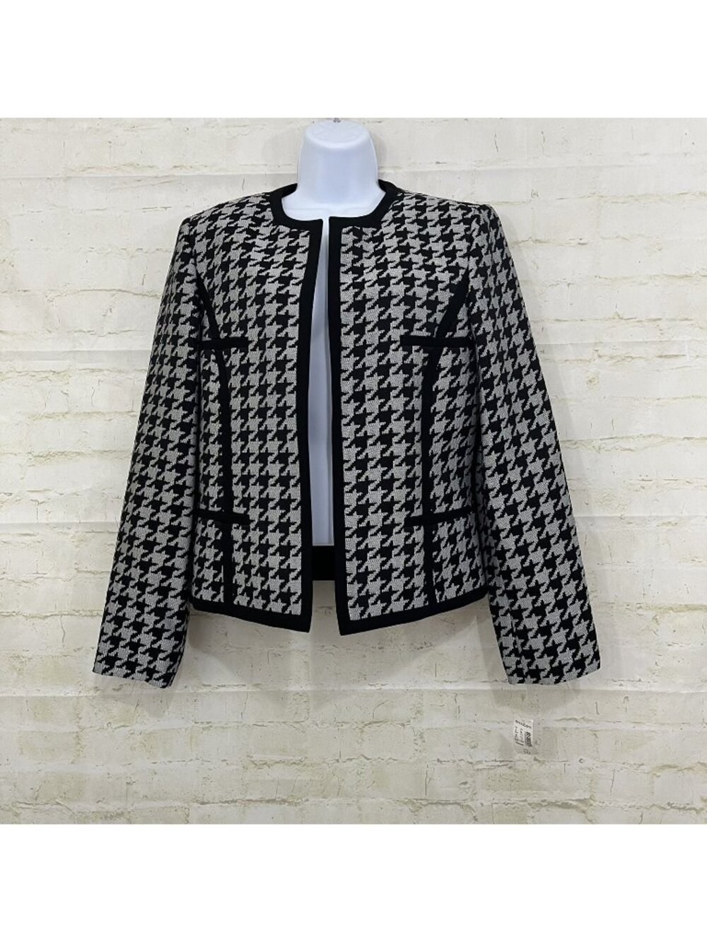 Jones Studio Black Gray Houndstooth Open Blazer